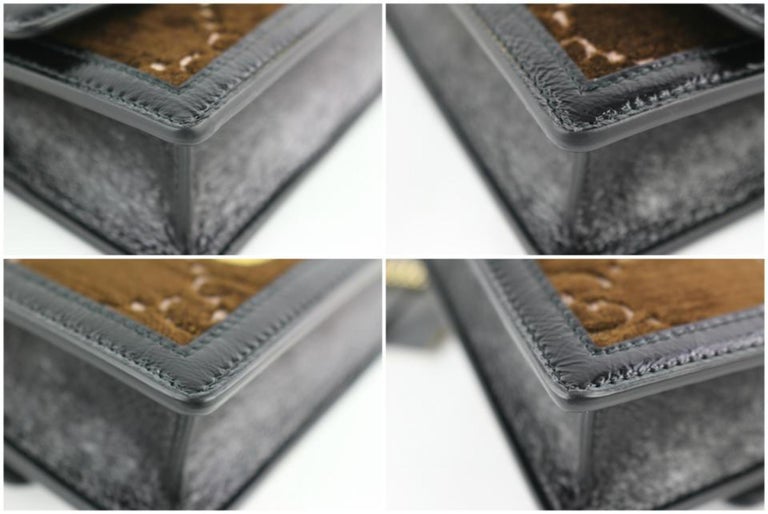 Gucci Sylvie Super Mini Gg Chain 12ge0110 Brown Velvet Cross Body Bag