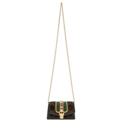 Gucci Sylvie Super Mini Gg Chain 12ge0110 Brown Velvet Cross Body Bag