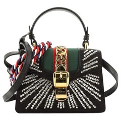 Gucci Sylvie Top Handle Bag Crystal Embellished Satin Mini