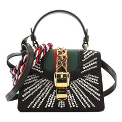 Gucci Sylvie Top Handle Bag Crystal Embellished Satin Mini