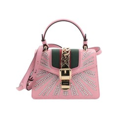 Gucci Sylvie Top Handle Bag Crystal Embellished Satin Mini