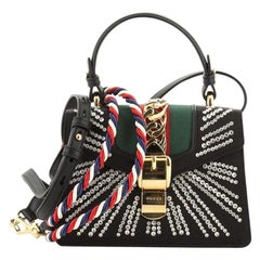 Gucci Sylvie Top Handle Bag Crystal Embellished Satin Mini