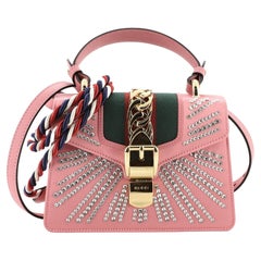 Gucci Sylvie Top Handle Bag Crystal Embellished Satin Mini