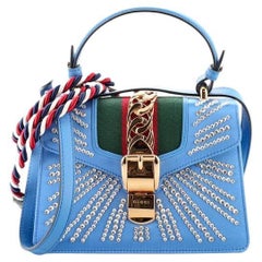Gucci Sylvie Top Handle Bag Crystal Embellished Satin Mini
