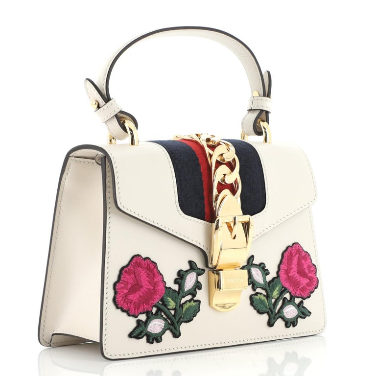 Gucci Sylvie Top Handle Bag Embellished Leather Mini at 1stDibs