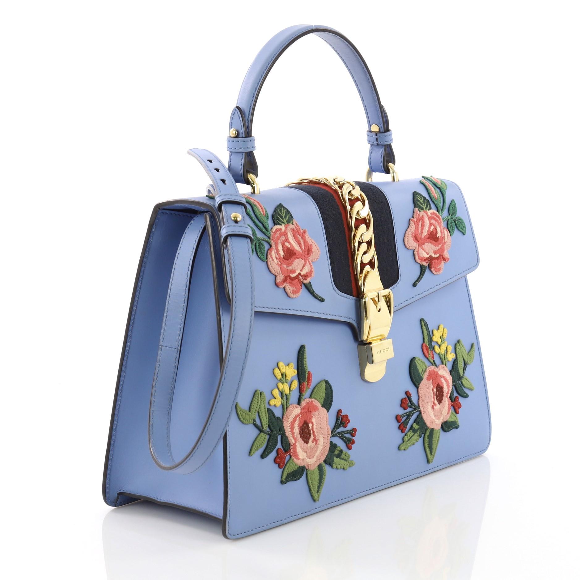 gucci white sylvie embroidered top handle bag
