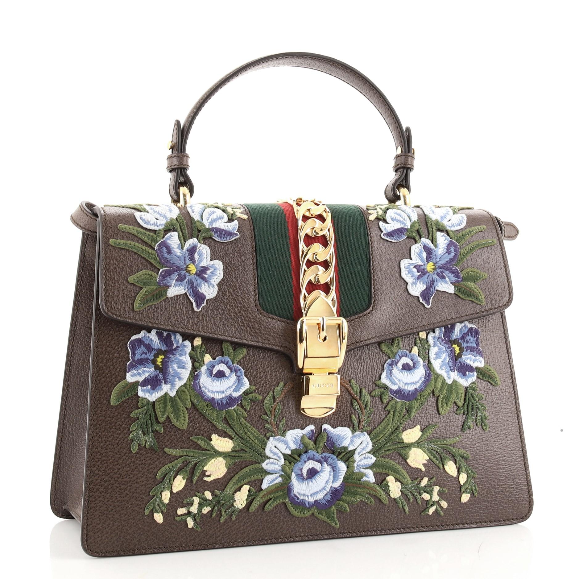 Gucci Sylvie Top Handle Bag Embroidered Leather Medium at 1stDibs ...