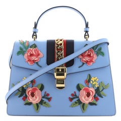 Gucci Sylvie Top Handle Bag Embroidered Leather Medium
