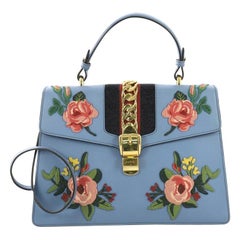 Gucci Sylvie Top Handle Bag Embroidered Leather Medium