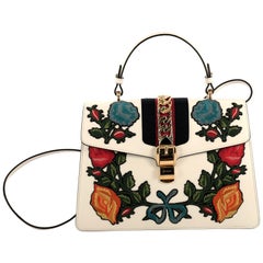 Gucci Sylvie Top Handle Bag Embroidered Leather Medium