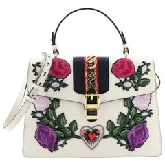Gucci Sylvie Top Handle Bag Embroidered Leather Medium
