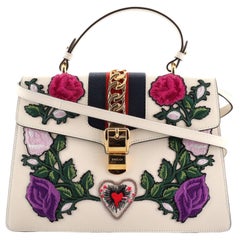Gucci Sylvie Top Handle Bag Embroidered Leather Medium