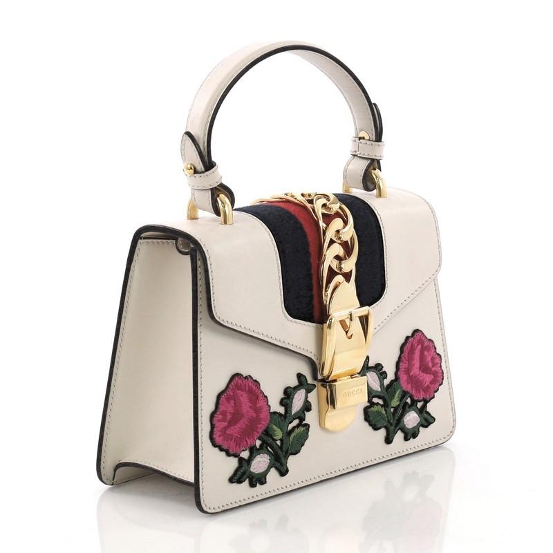 Gucci Sylvie Top Handle Bag Embroidered Leather Mini (Beige)