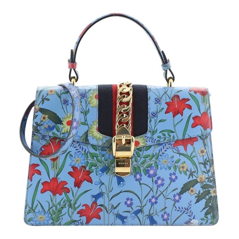 Gucci Sylvie Top Handle Bag Flora Leather Medium at 1stDibs