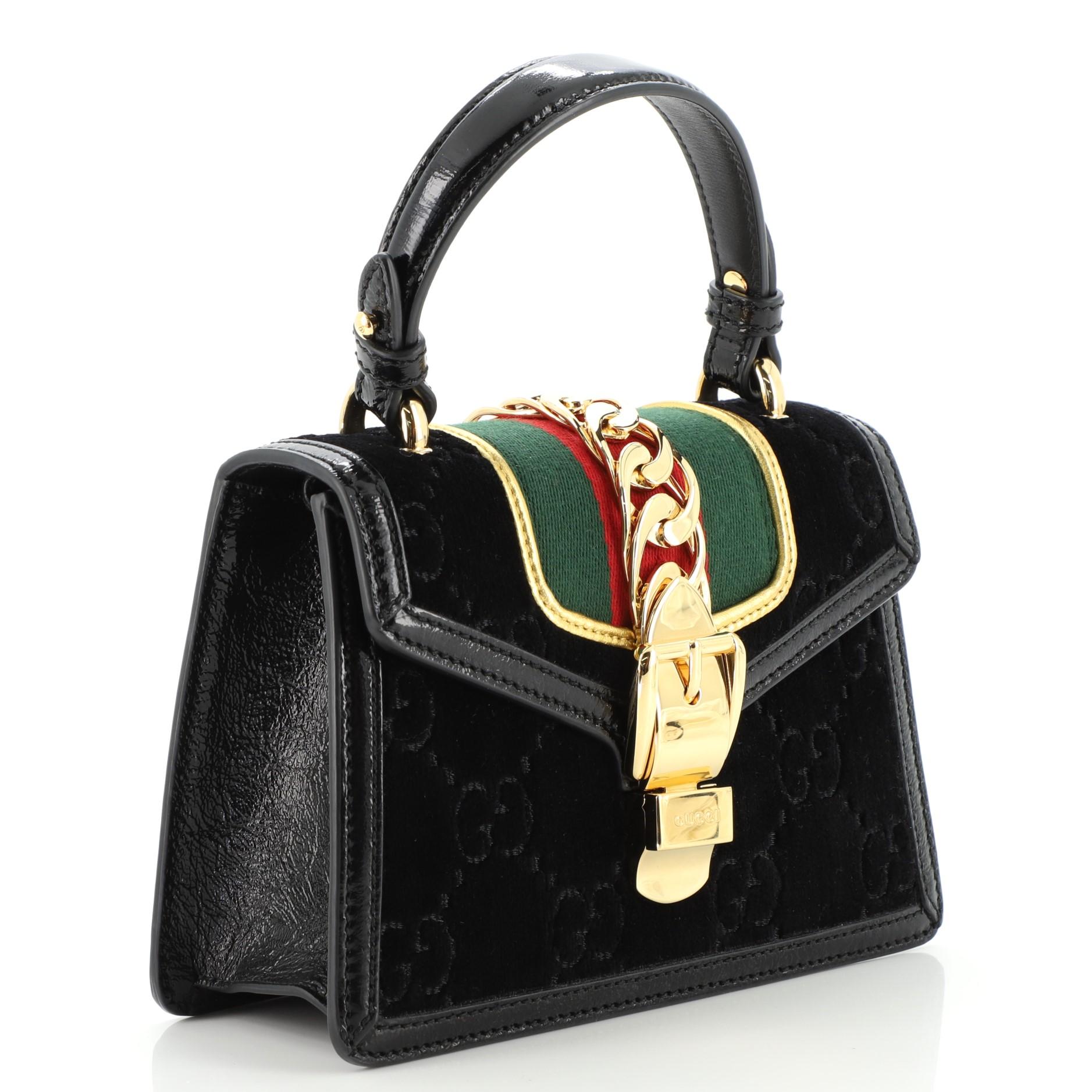 Black Gucci  Sylvie Top Handle Bag GG Velvet Mini