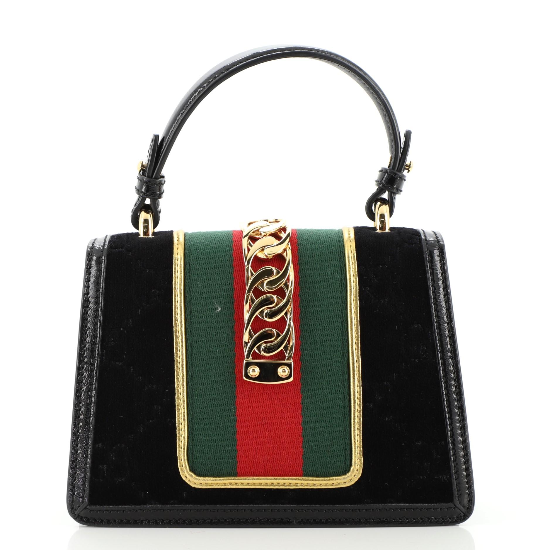 Gucci  Sylvie Top Handle Bag GG Velvet Mini In Good Condition In NY, NY