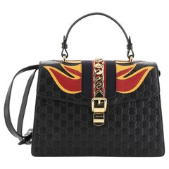 Gucci Sylvie Top Handle Bag Guccissima Leather With Applique Medium 