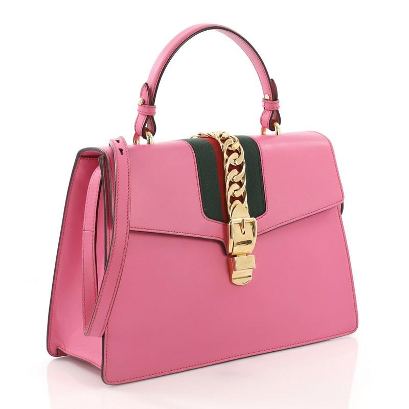 Pink Gucci Sylvie Top Handle Bag Leather Medium