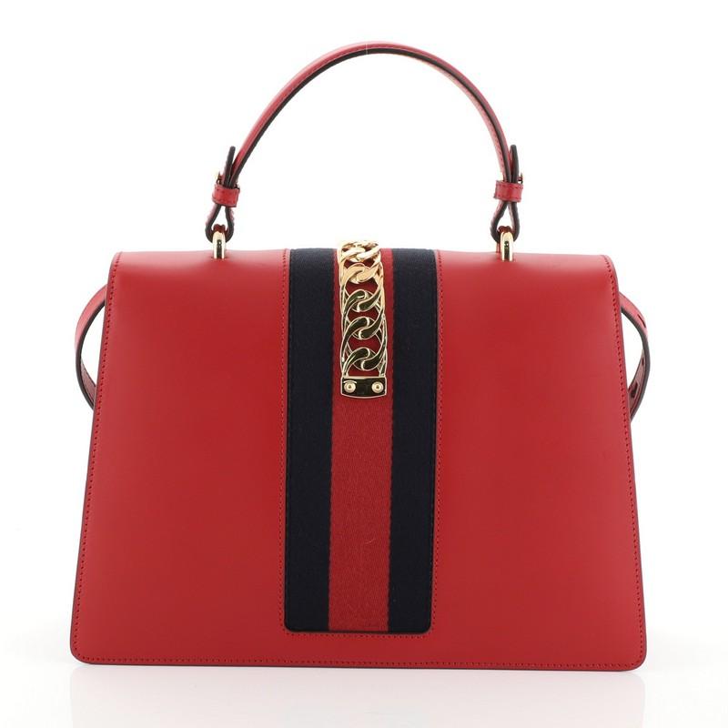 Red Gucci Sylvie Top Handle Bag Leather Medium