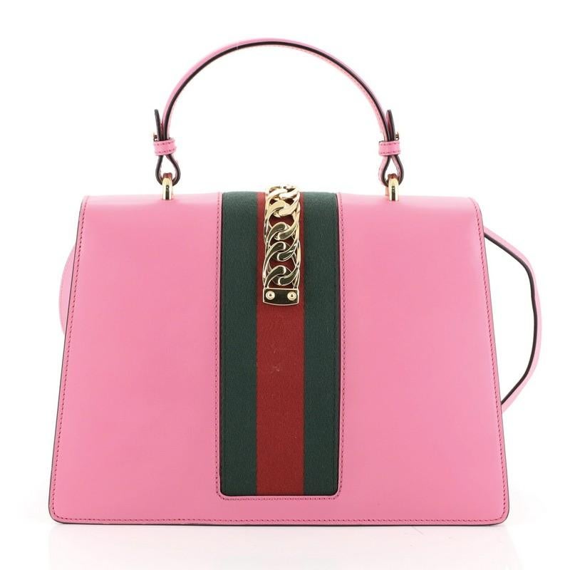 Pink Gucci Sylvie Top Handle Bag Leather Medium