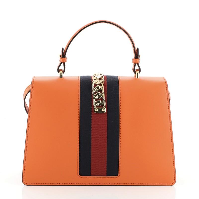 Orange Gucci Sylvie Top Handle Bag Leather Medium
