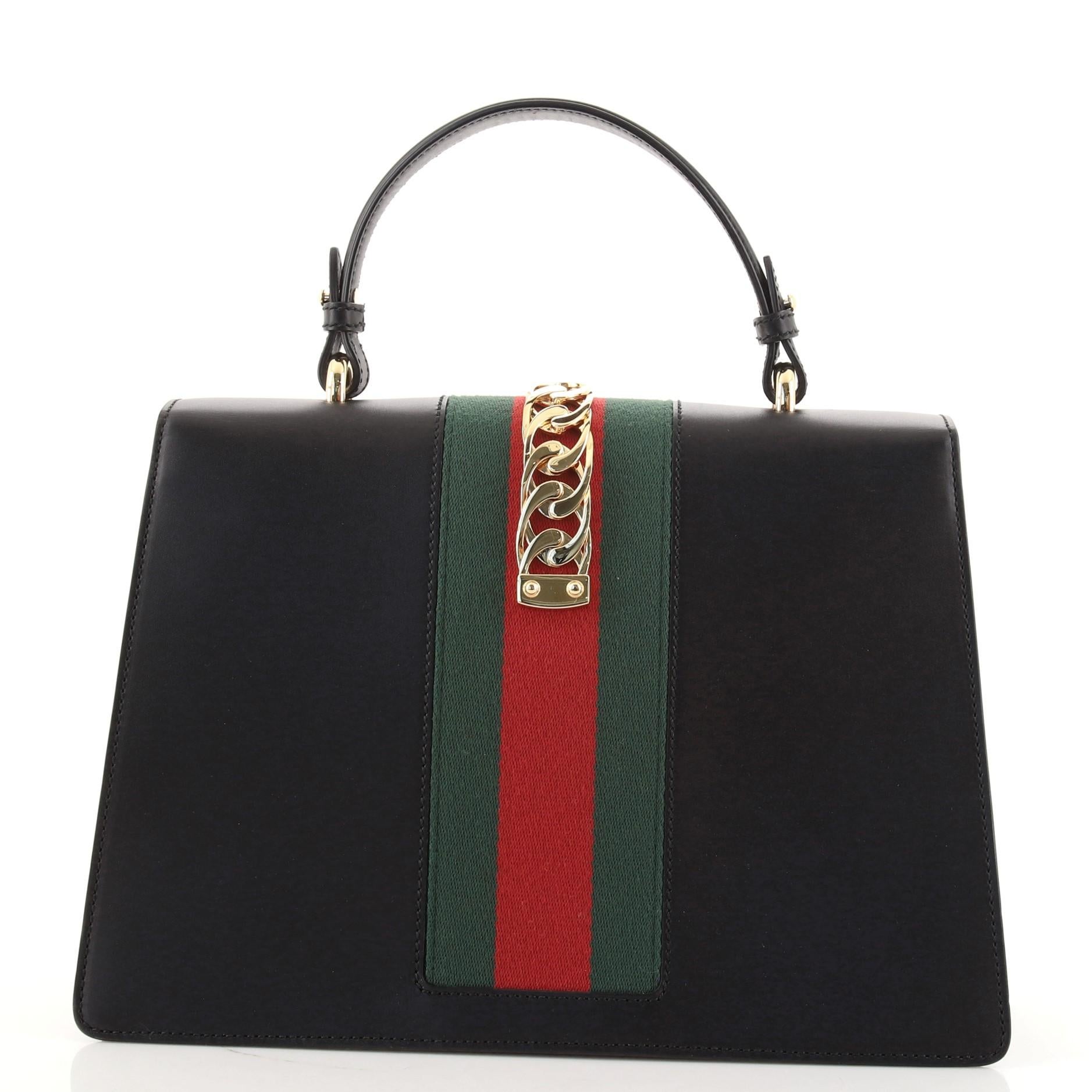 Black Gucci Sylvie Top Handle Bag Leather Medium