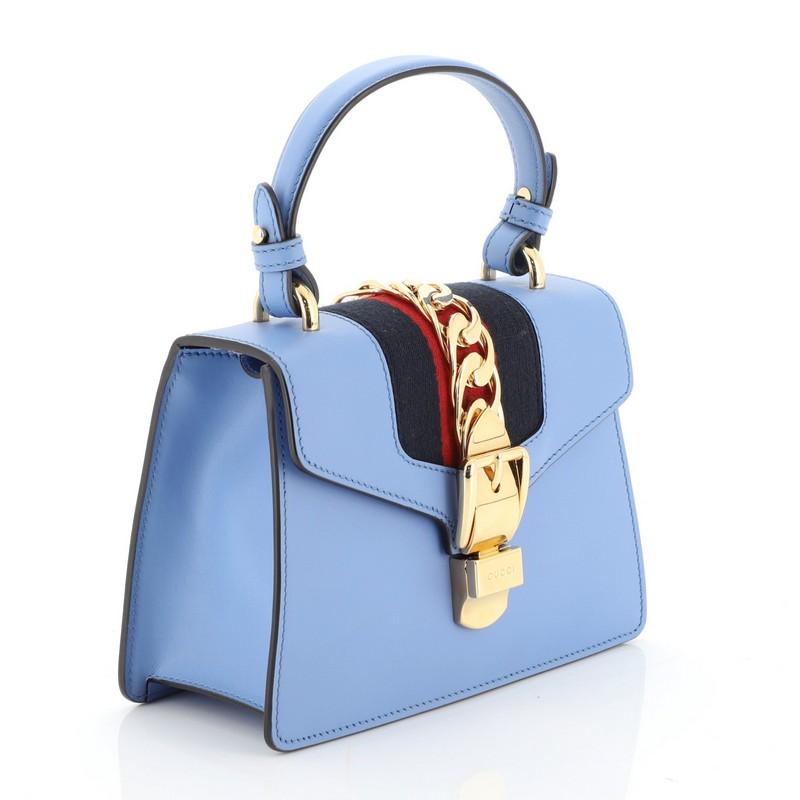 Blue Gucci Sylvie Top Handle Bag Leather Mini