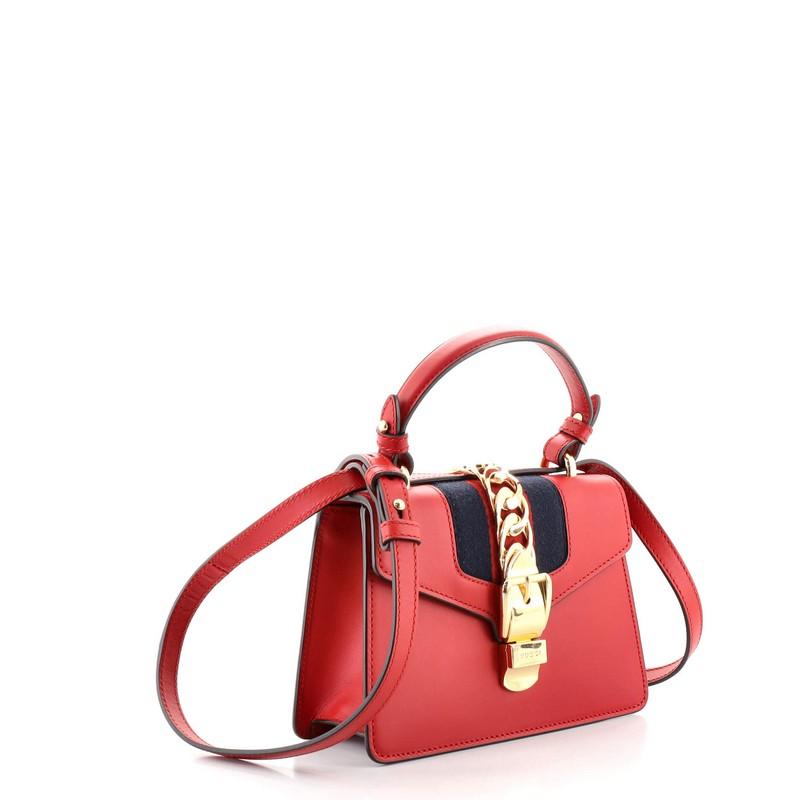 Red Gucci Sylvie Top Handle Bag Leather Mini