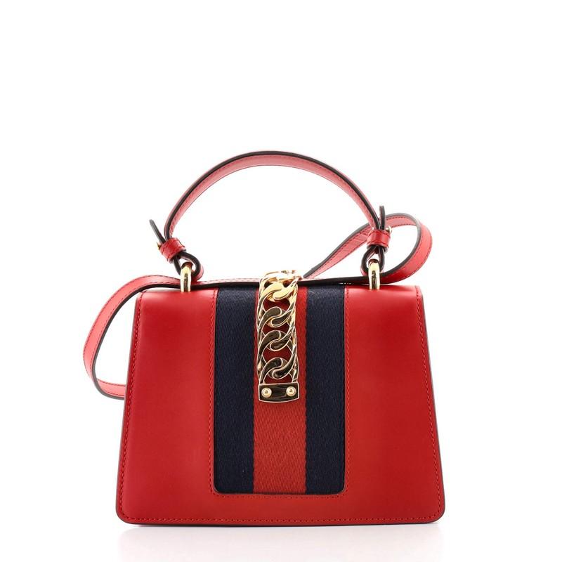 Gucci Sylvie Top Handle Bag Leather Mini In Good Condition In NY, NY