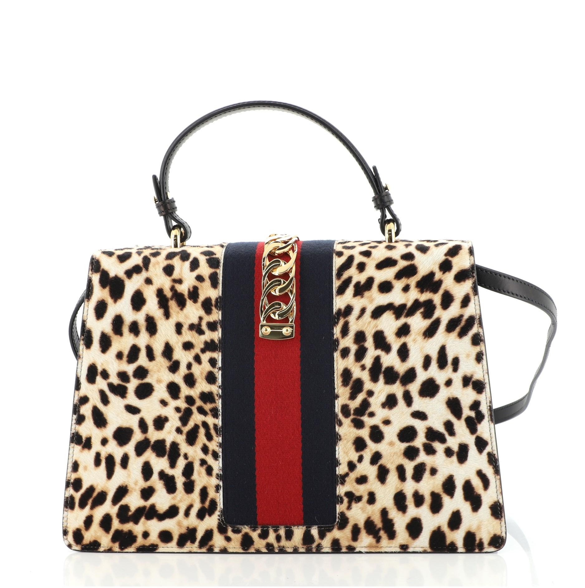 Beige Gucci Sylvie Top Handle Bag Printed Calf Hair Medium