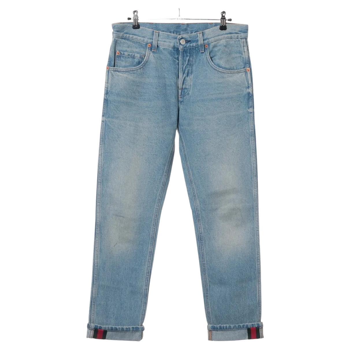 Gucci Sylvie Web Cotton Denim Pant Blue im Angebot
