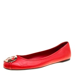 Gucci Tabasco Red Leather GG Interlocking Buckle Ballet Flats Size 39