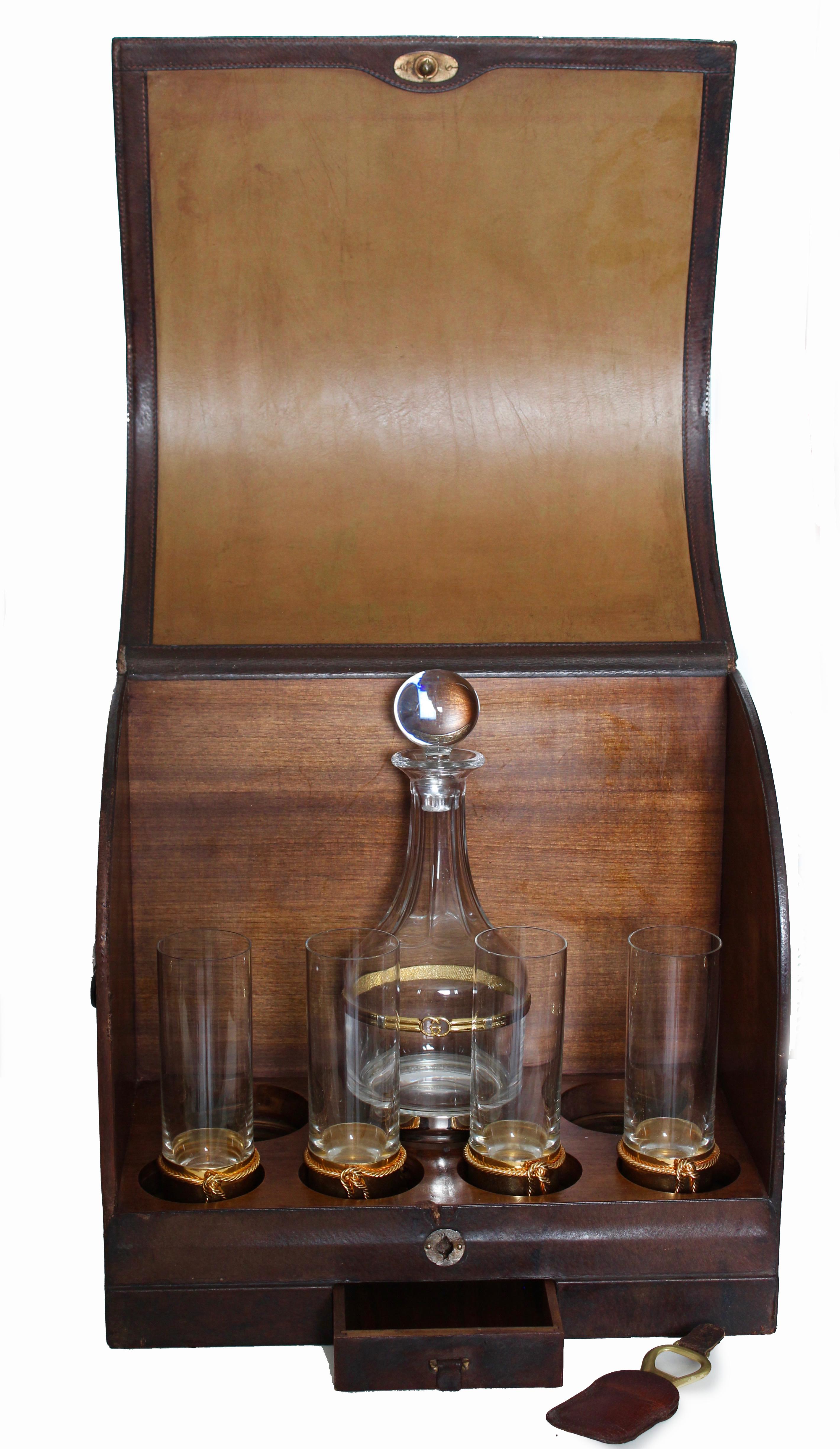 Gucci Tabletop Bar Rosewood Leather Trim Mid Century Barware 60s Rare Home Decor en venta 10