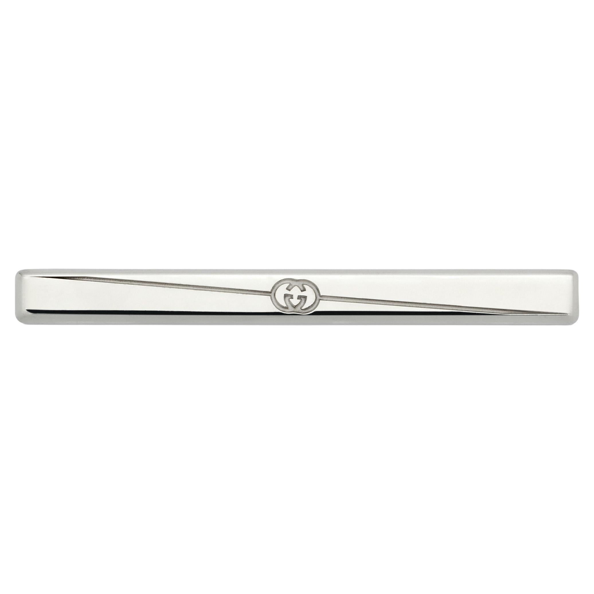 Gucci Tag Tie Bar in Sterling Silver with Logo YBF774034001