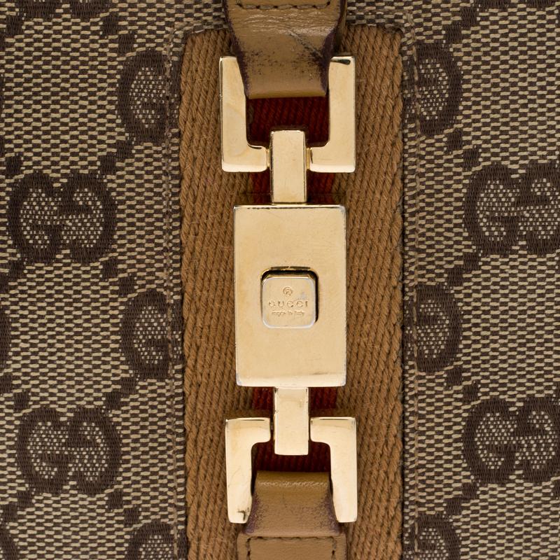 Portafoglio compatto Jackie in tela e pelle Gucci Tan/Beige GG 4