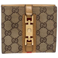 Gucci Tan/Beige GG Canvas and Leather Jackie Compact Wallet