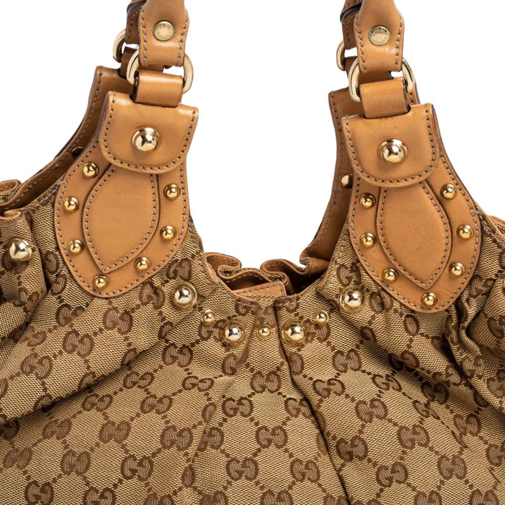 Gucci Tan/Beige GG Canvas and Leather Pelham Studded Hobo 6