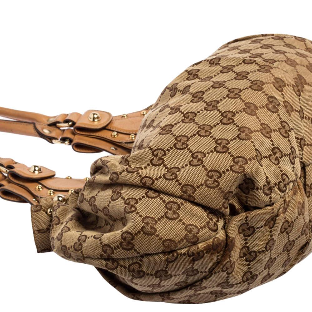 Gucci Tan/Beige GG Canvas and Leather Pelham Studded Hobo 3