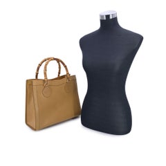 Gucci Tan Beige Leather Bamboo Princess Diana Tote Bag