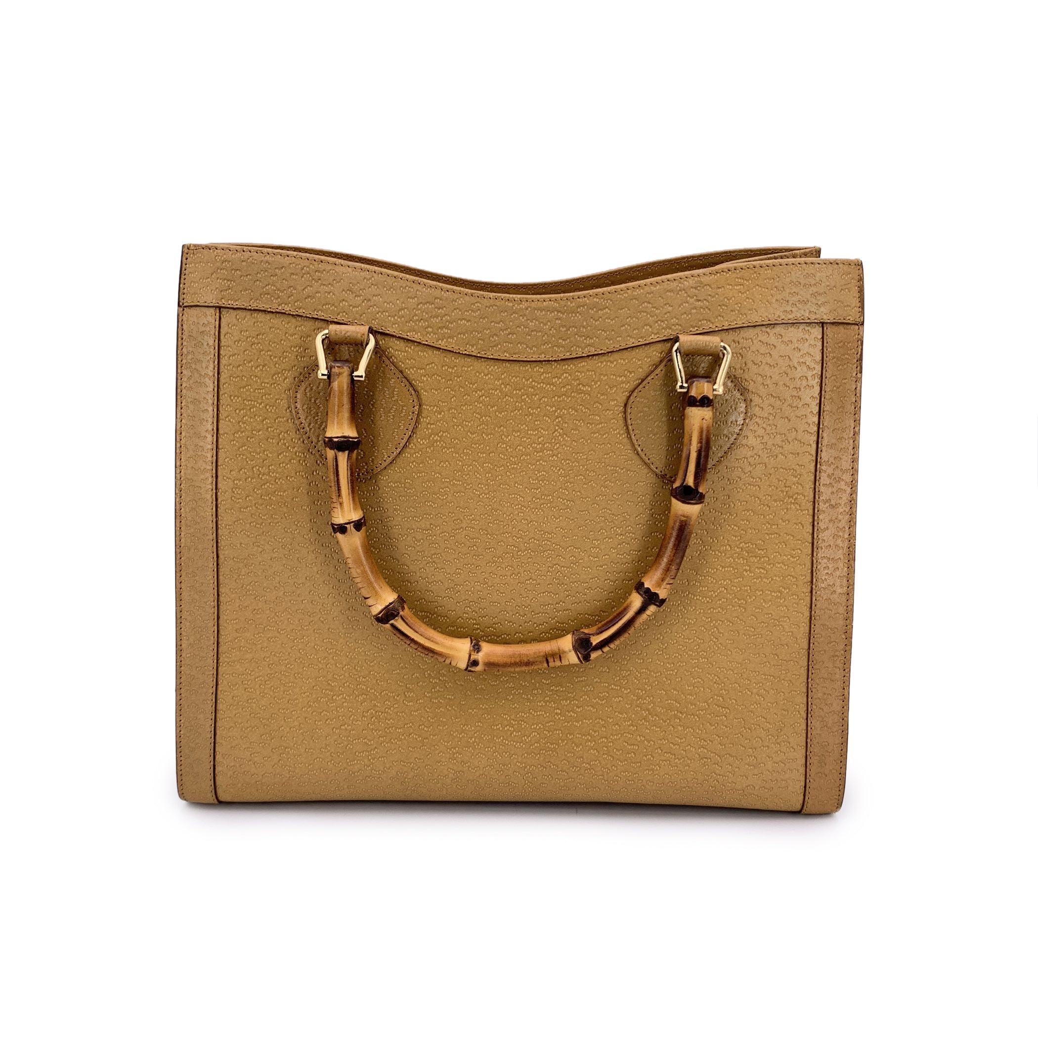 Gucci Tan Beige Leather Bamboo Princess Diana Tote Bag In Excellent Condition In Rome, Rome