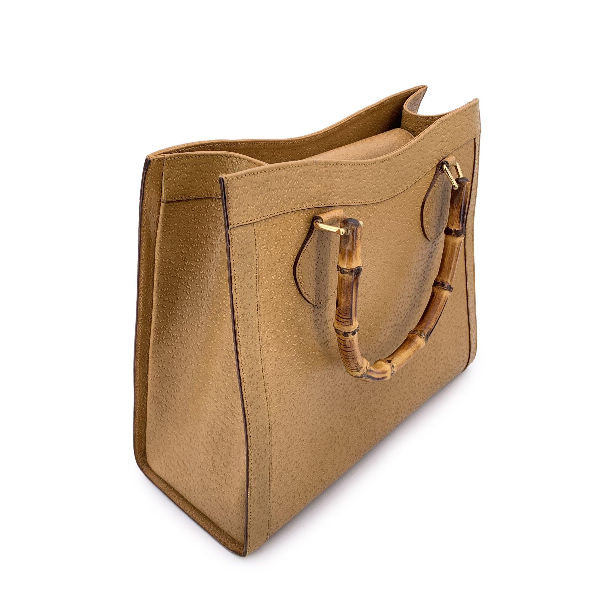 Gucci Tan Beige Leather Bamboo Princess Diana Tote Bag For Sale 3