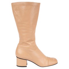 GUCCI tan beige leather SOHO GG BLOCK HEEL MID CALF Boots Shoes 37