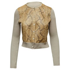 Gucci Tan & Beige Snakeskin-Accented Cardigan