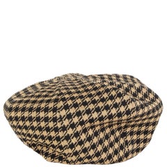 GUCCI tan & black wool blend PIED DE POULE Beret Hat 57 houndstooth