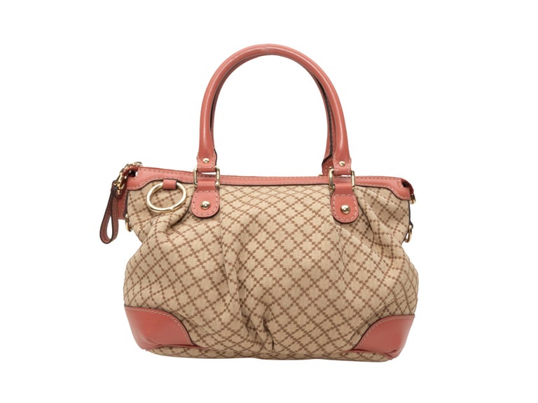 Gucci Tan and Coral Diamante Sukey Bag For Sale at 1stDibs
