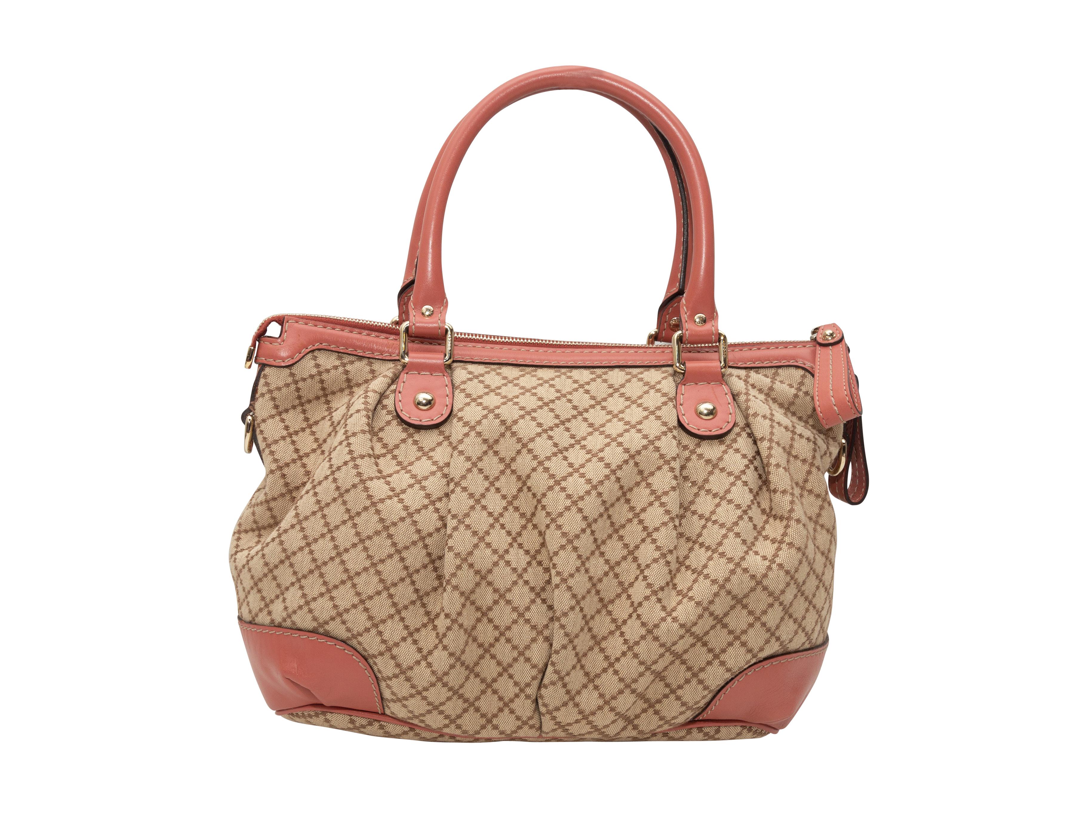 Gucci Tan & Coral Diamante Sukey Bag In Good Condition In New York, NY