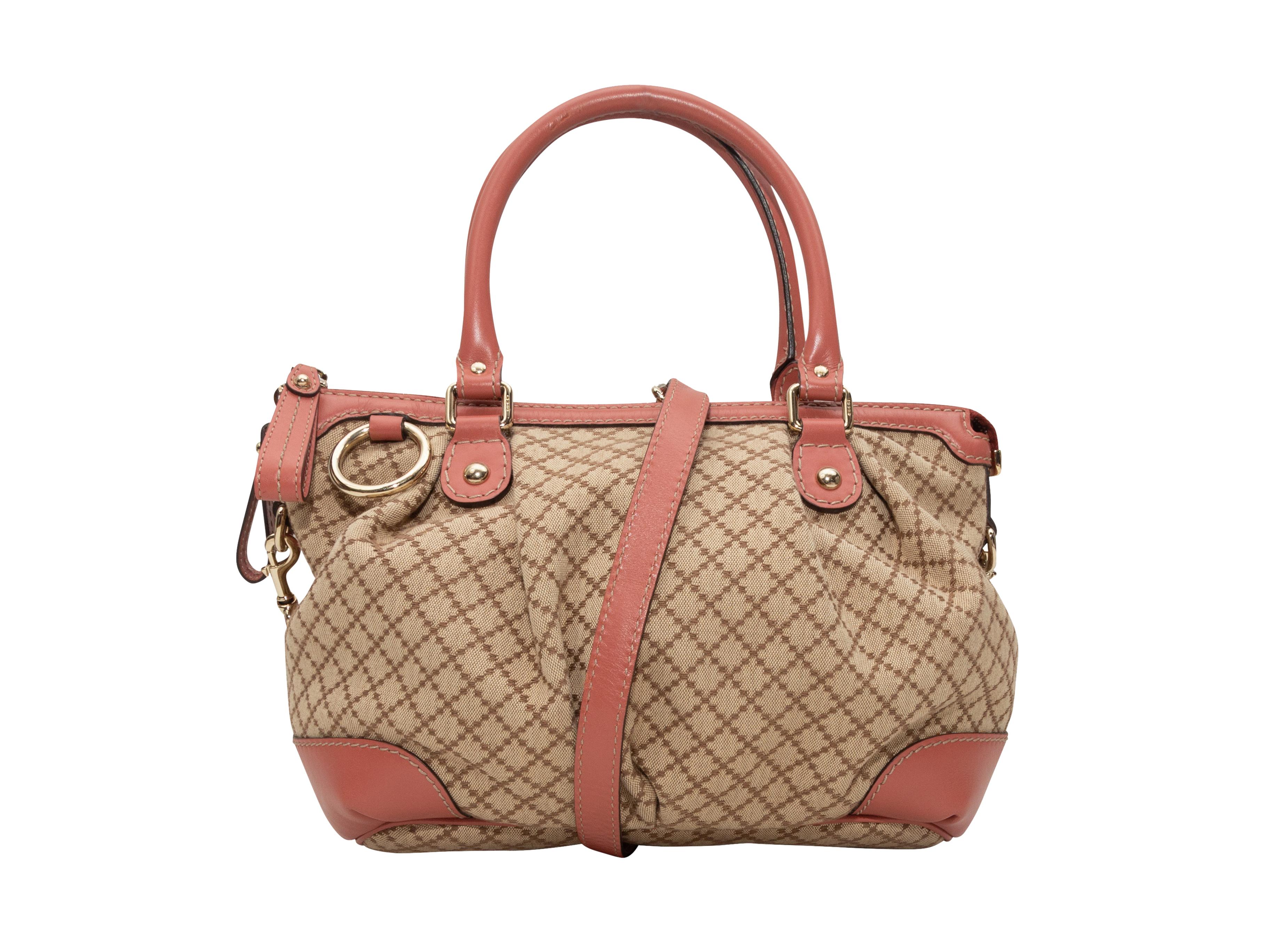 Gucci Tan & Coral Diamante Sukey Bag 1