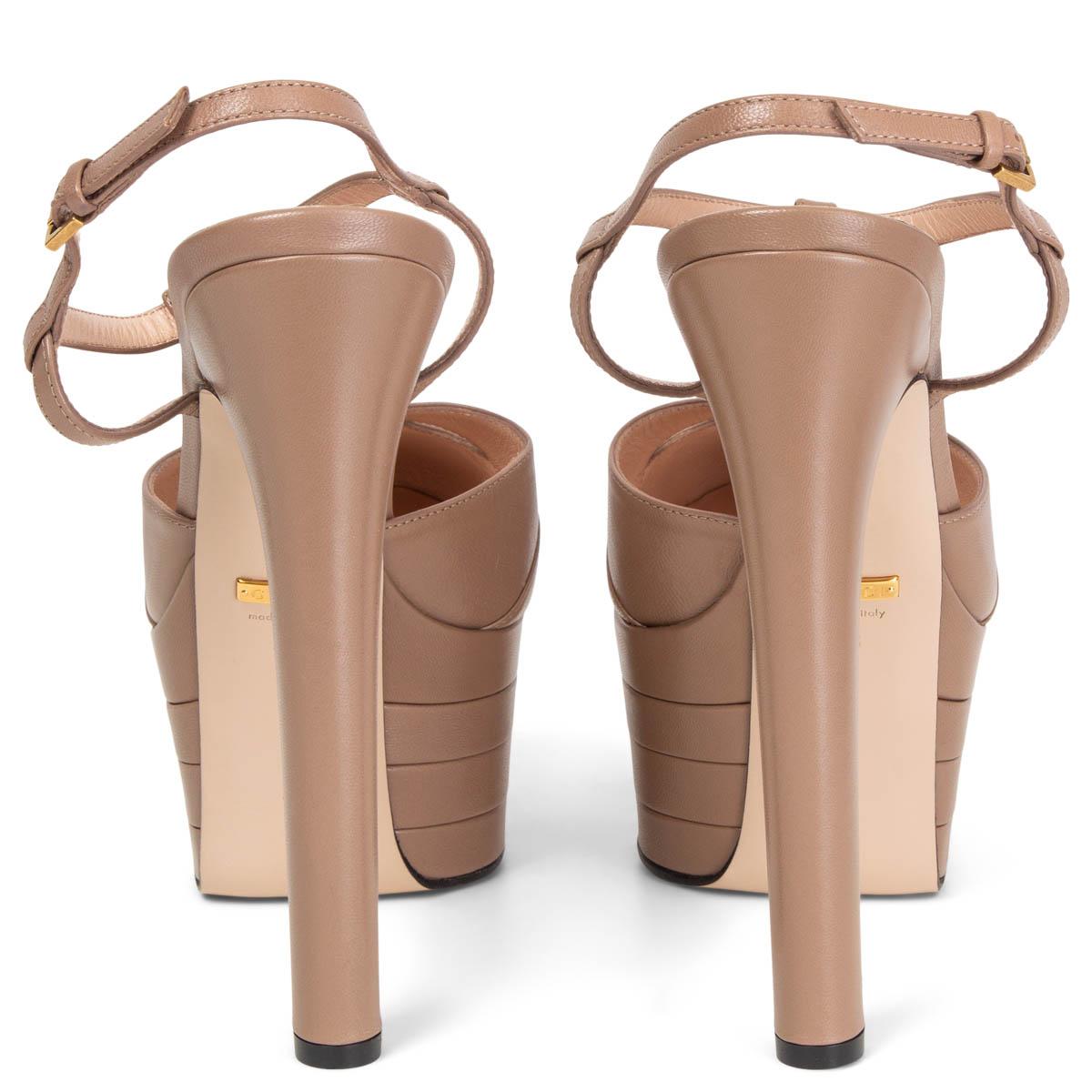 Brown GUCCI tan leather 2016 ANGEL T-STRAP PLATFORM Sandals Shoes 38