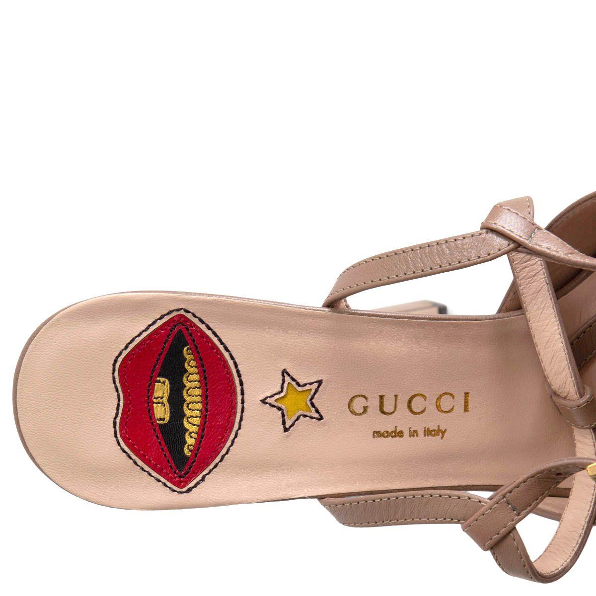 Women's GUCCI tan leather 2016 ANGEL T-STRAP PLATFORM Sandals Shoes 38