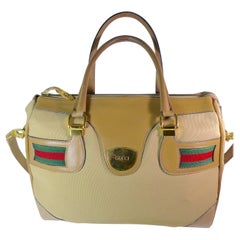 Vintage GUCCI Tan Leather and Canvas Shoulder Bag